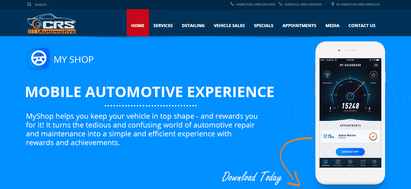 myshop crs automotive homepage Screenshot